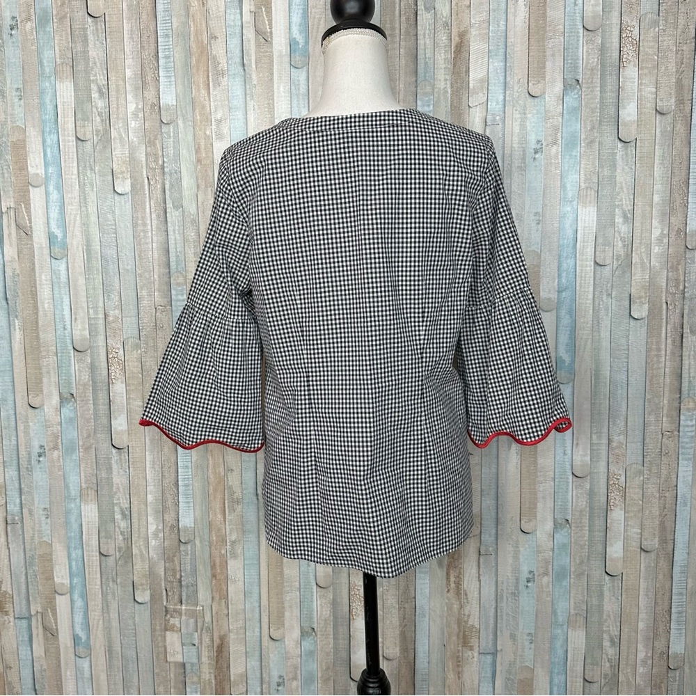 Talbots MP Oprah Magazine Embroidered Popover Top Gingham Scalloped Bell Sleeve - Picture 6 of 10